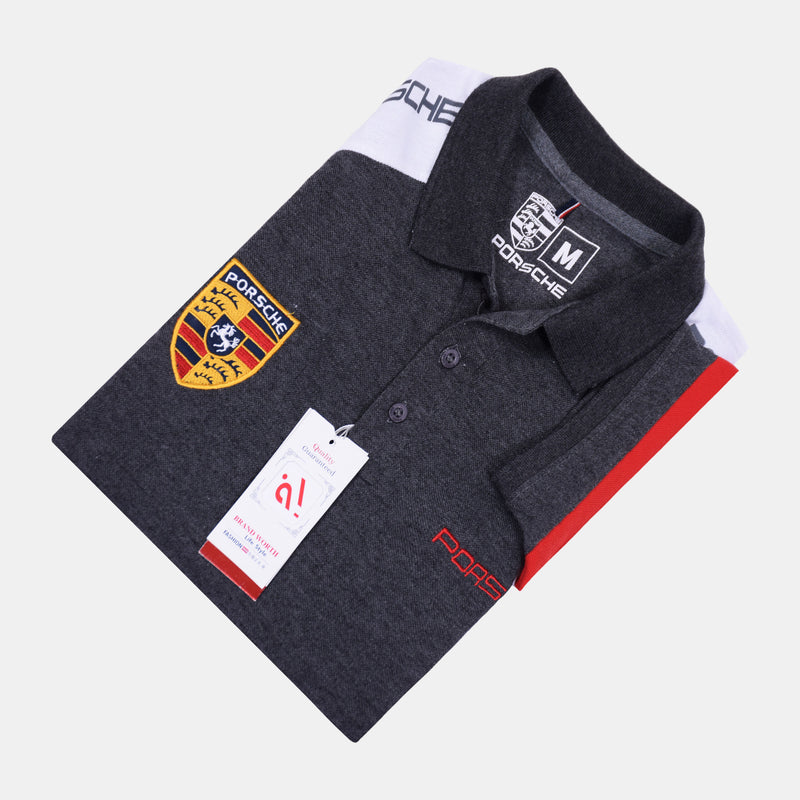 Porsche Short Sleeve Polo T-Shirt (Grey)