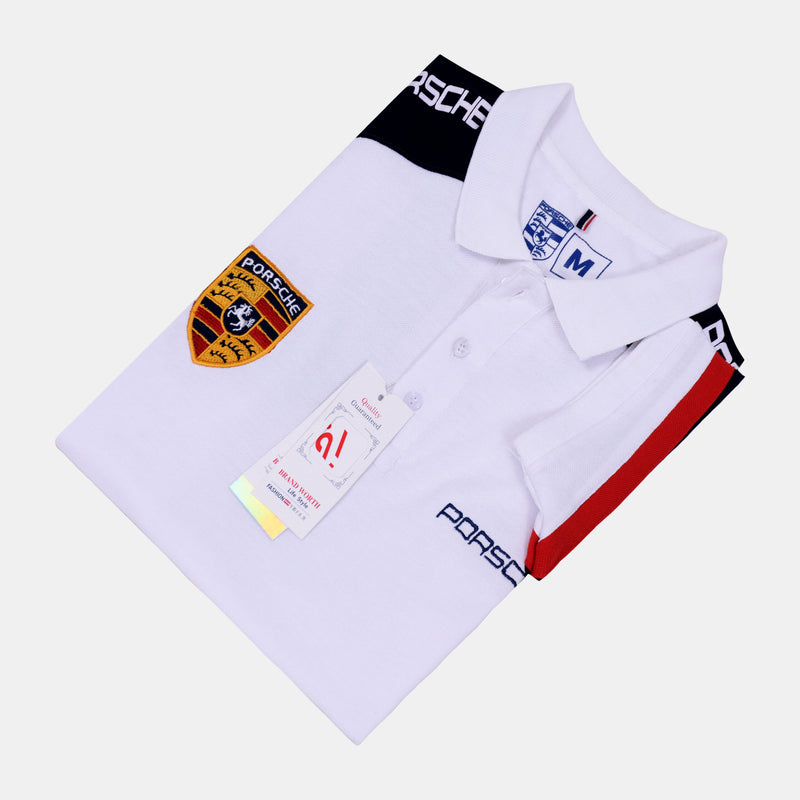 Porsche Short Sleeve Polo T-Shirt (White)