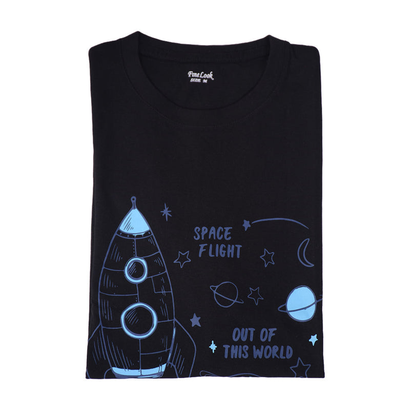 Fine Look 100% Cotton T-Shirt Explore Space Print