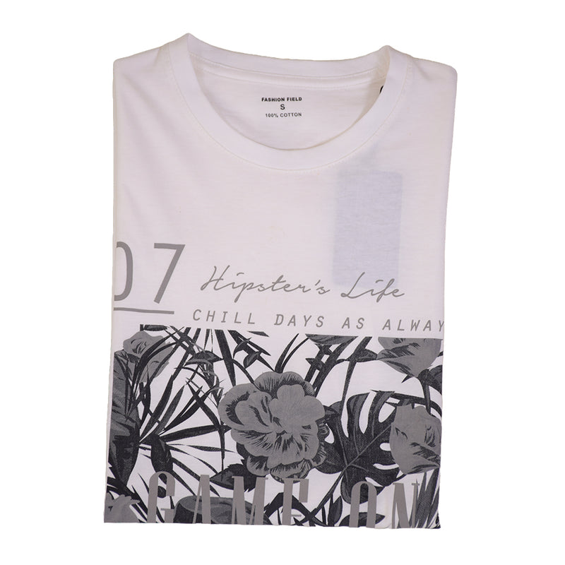 FASHION FIELD 100% COTTON T-SHIRT WITH GREY FLORAL PRINT