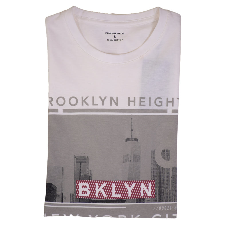 Fashion Field T-Shirt 100% Cotton With Grey Print Brooklyn